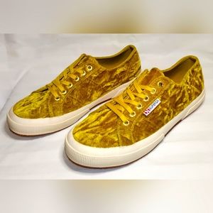 Superga crushed velvet sneakers in mustard size 8